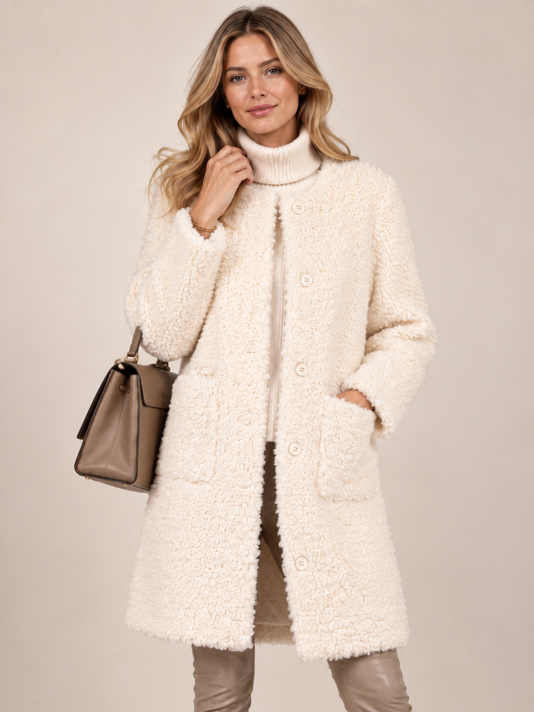 Vittoria Bini / KUSCHELIGER TEDDYMANTEL „CURLY“ Weiß / Zoomansicht