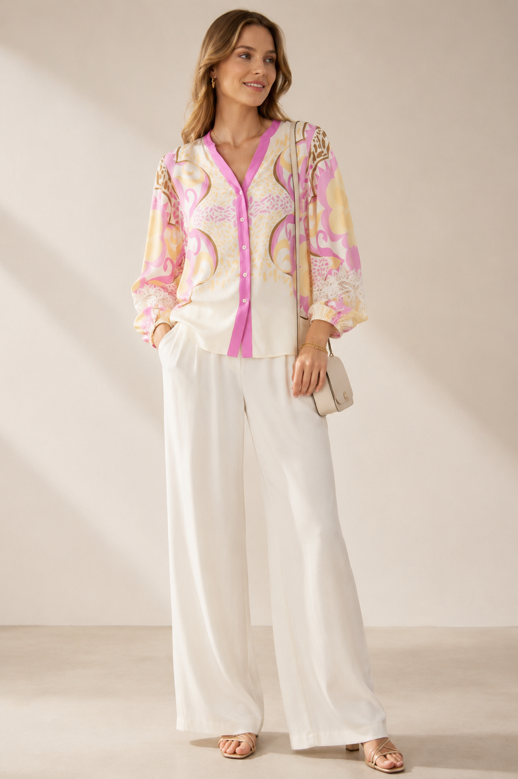 Statement-Bluse Creme |Gelb | Pink | Multicolour