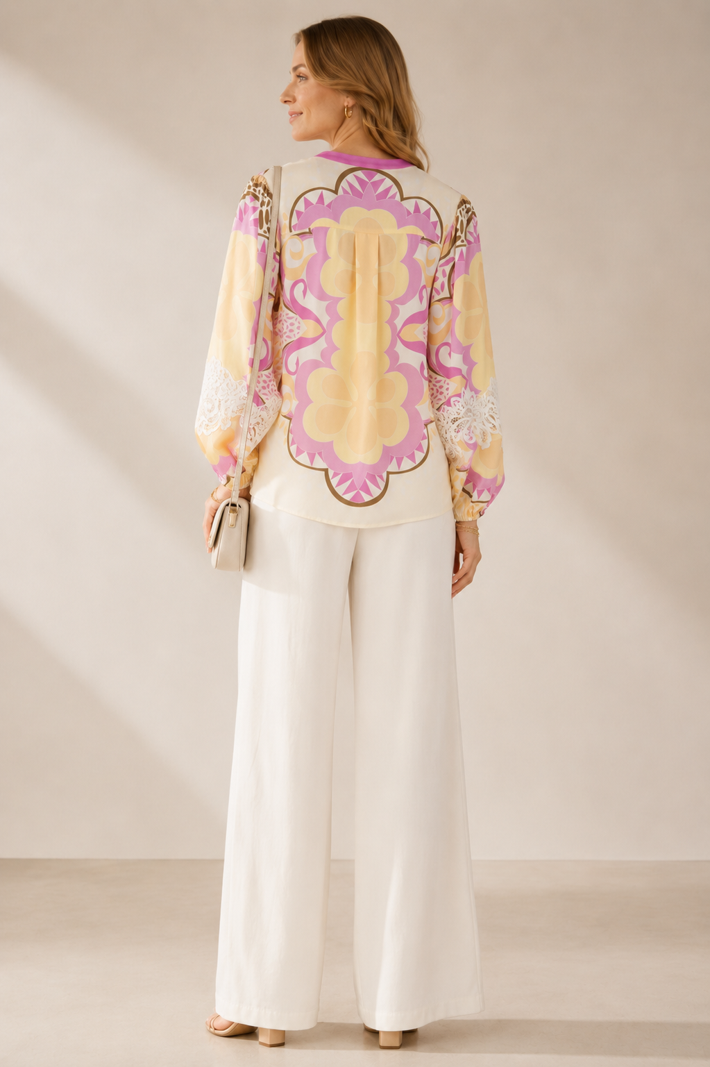 Statement-Bluse Creme |Gelb | Pink | Multicolour