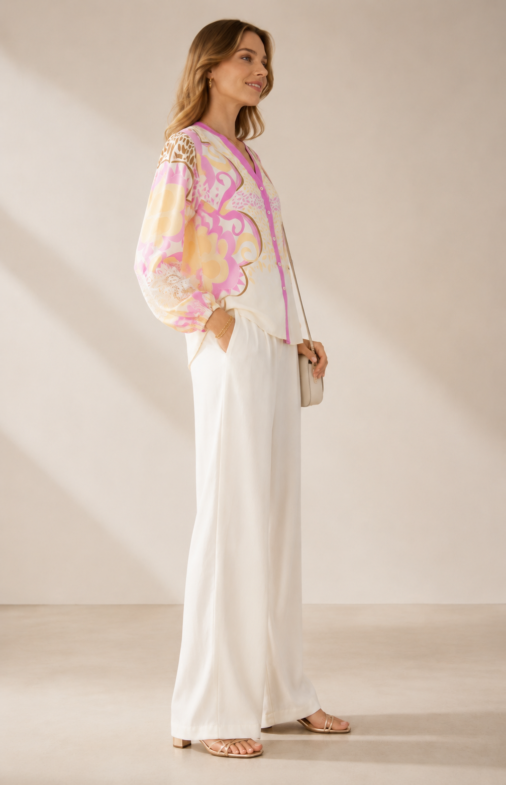 Statement-Bluse Creme |Gelb | Pink | Multicolour