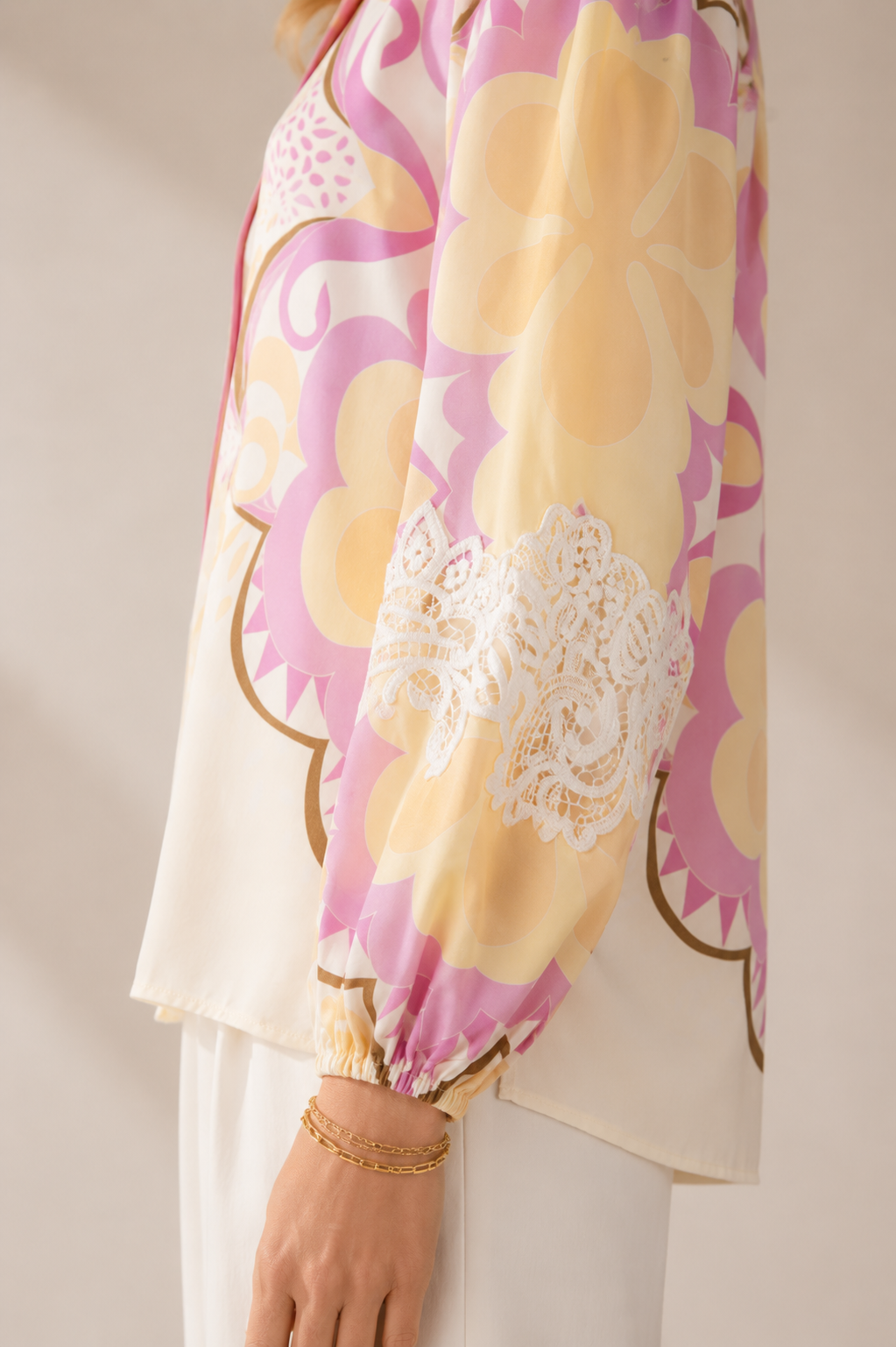 Statement-Bluse Creme |Gelb | Pink | Multicolour