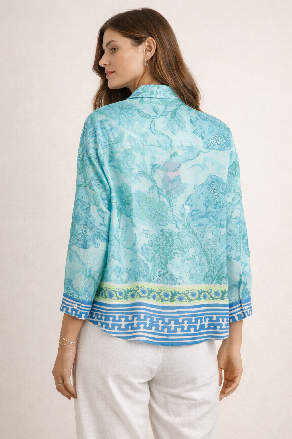 Hemdbluse Floral Türkis- | Blautönen