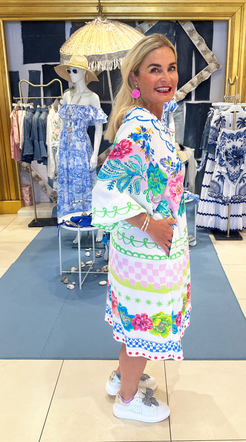Kleid Weiß | Grün | Multicolor