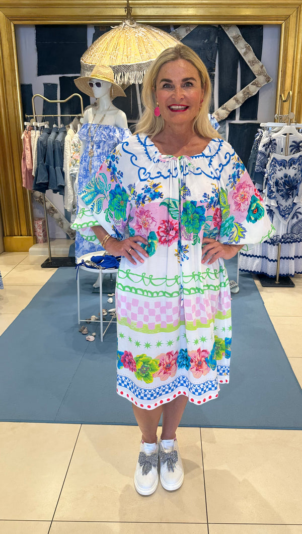 Kleid Weiß | Grün | Multicolor