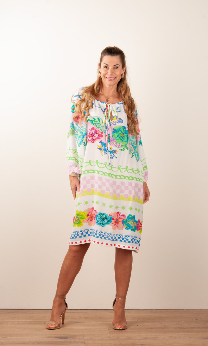 Kleid Weiß | Grün | Multicolor