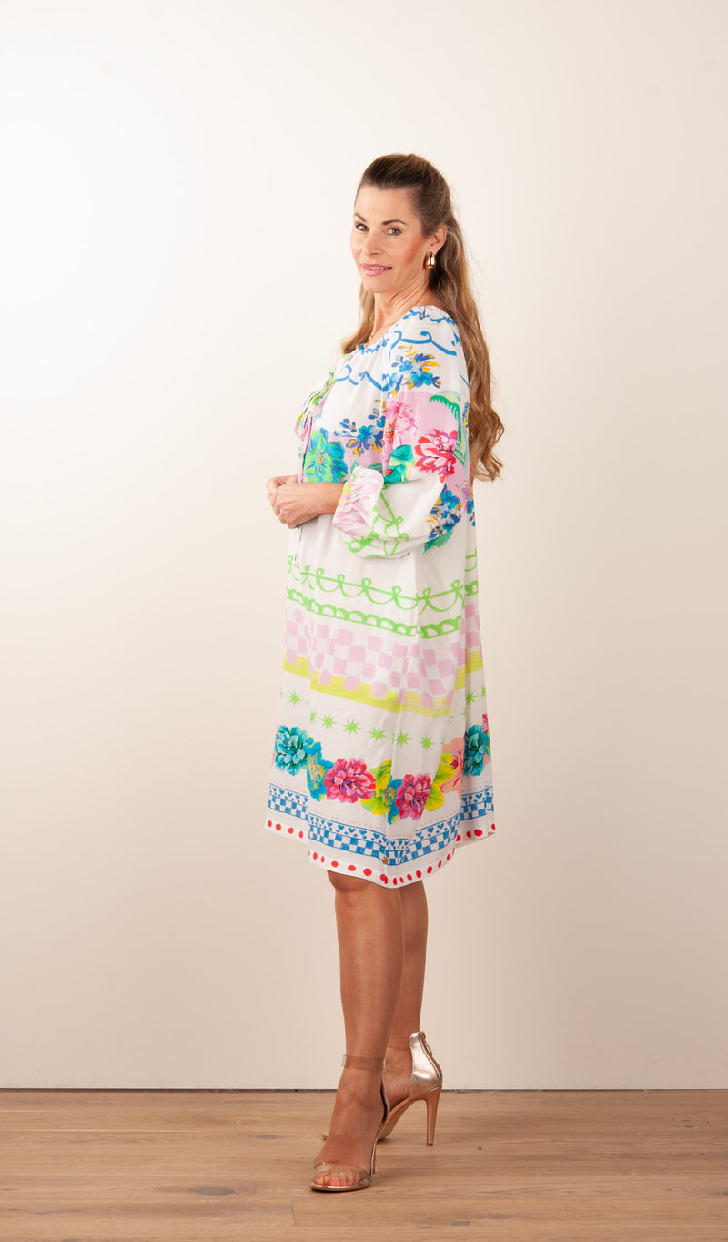 Kleid Weiß | Grün | Multicolor