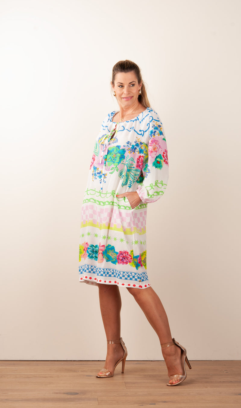 Kleid Weiß | Grün | Multicolor