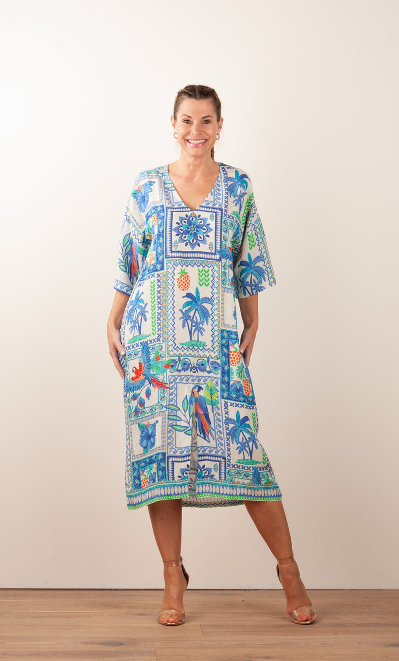 Kleid Creme | Blau | Multicolor