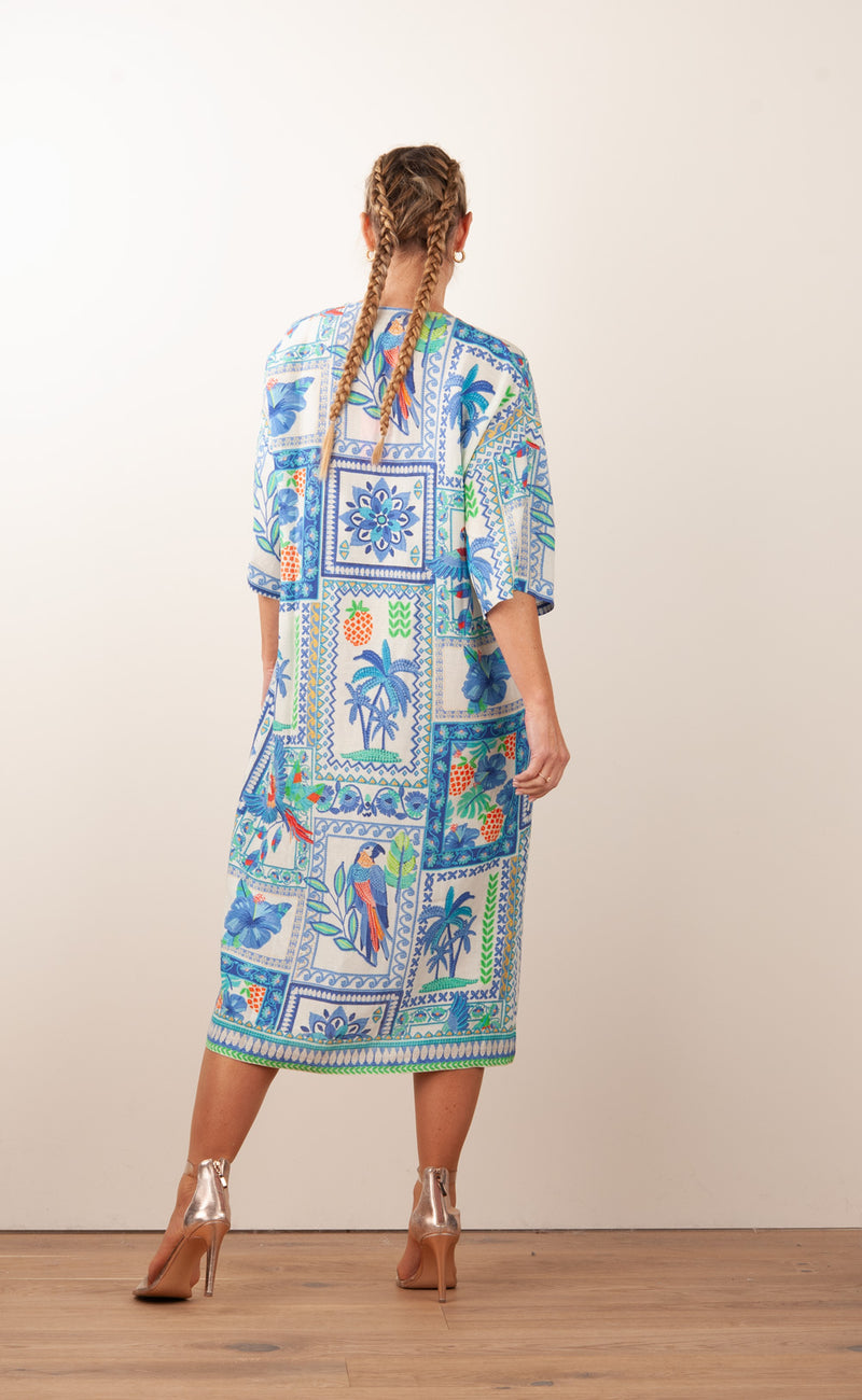 Kleid Creme | Blau | Multicolor
