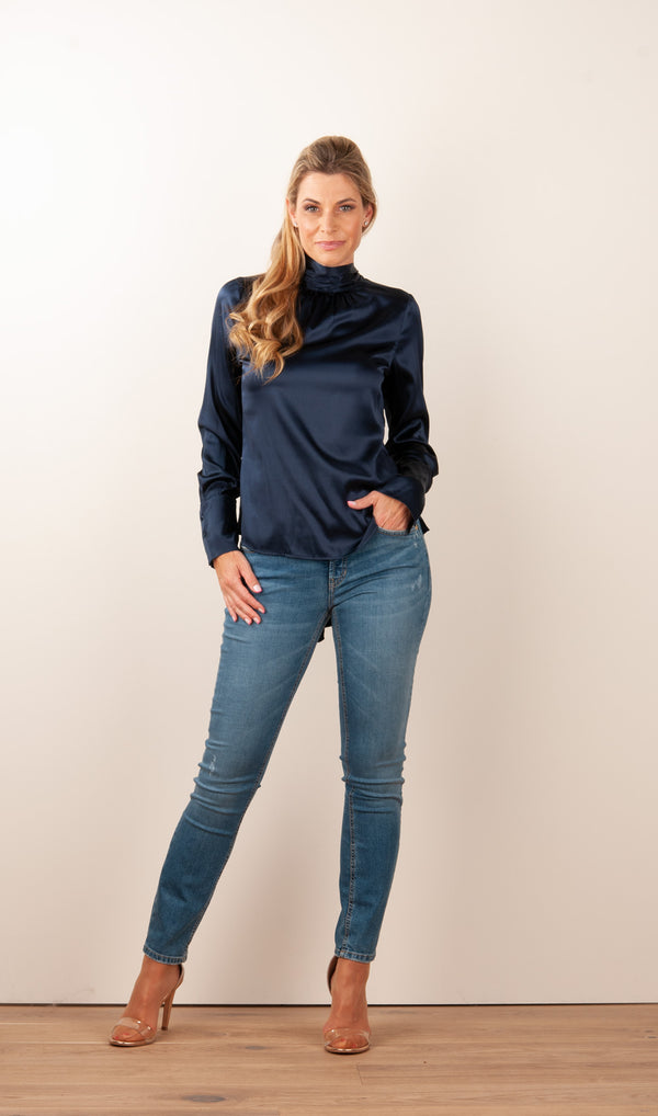 Seidenbluse „Elsa“ Dunkelblau