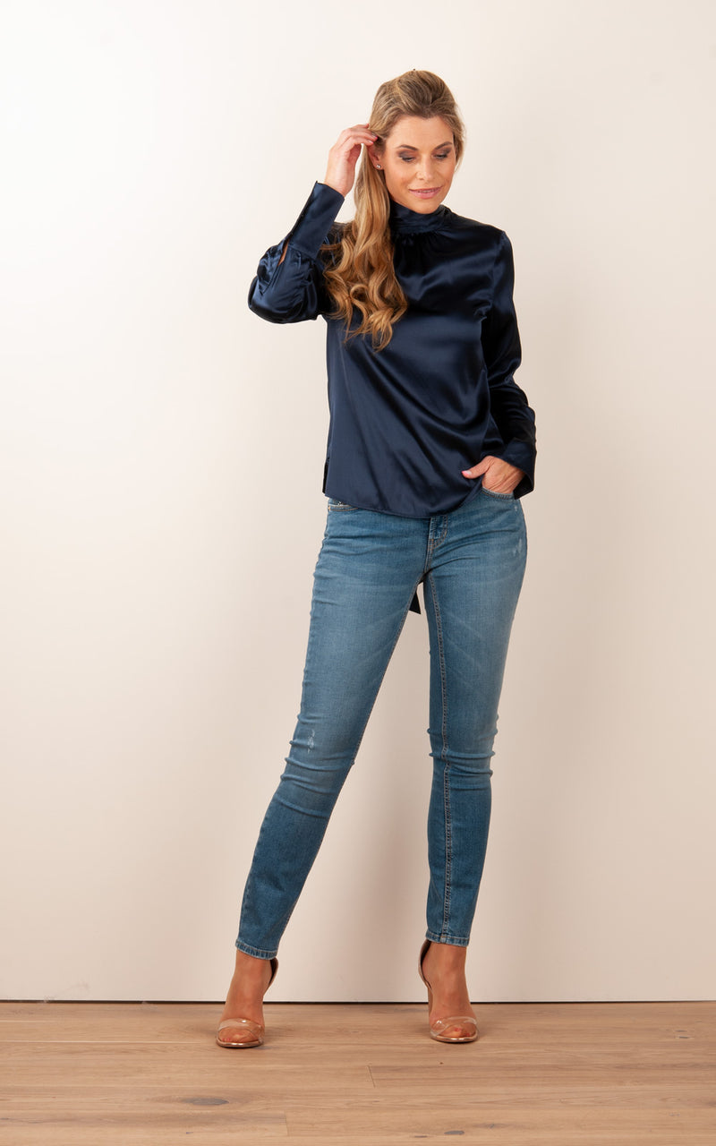 Seidenbluse „Elsa“ Dunkelblau