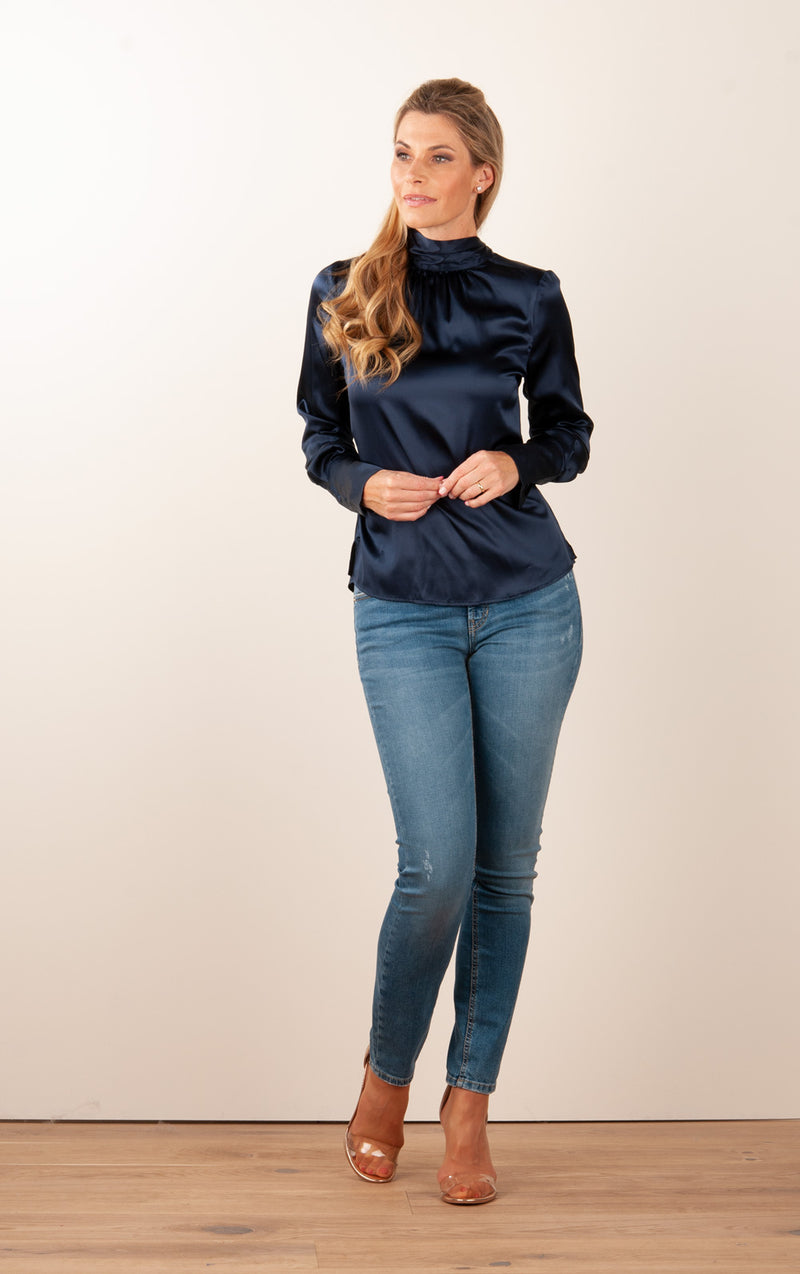 Seidenbluse „Elsa“ Dunkelblau