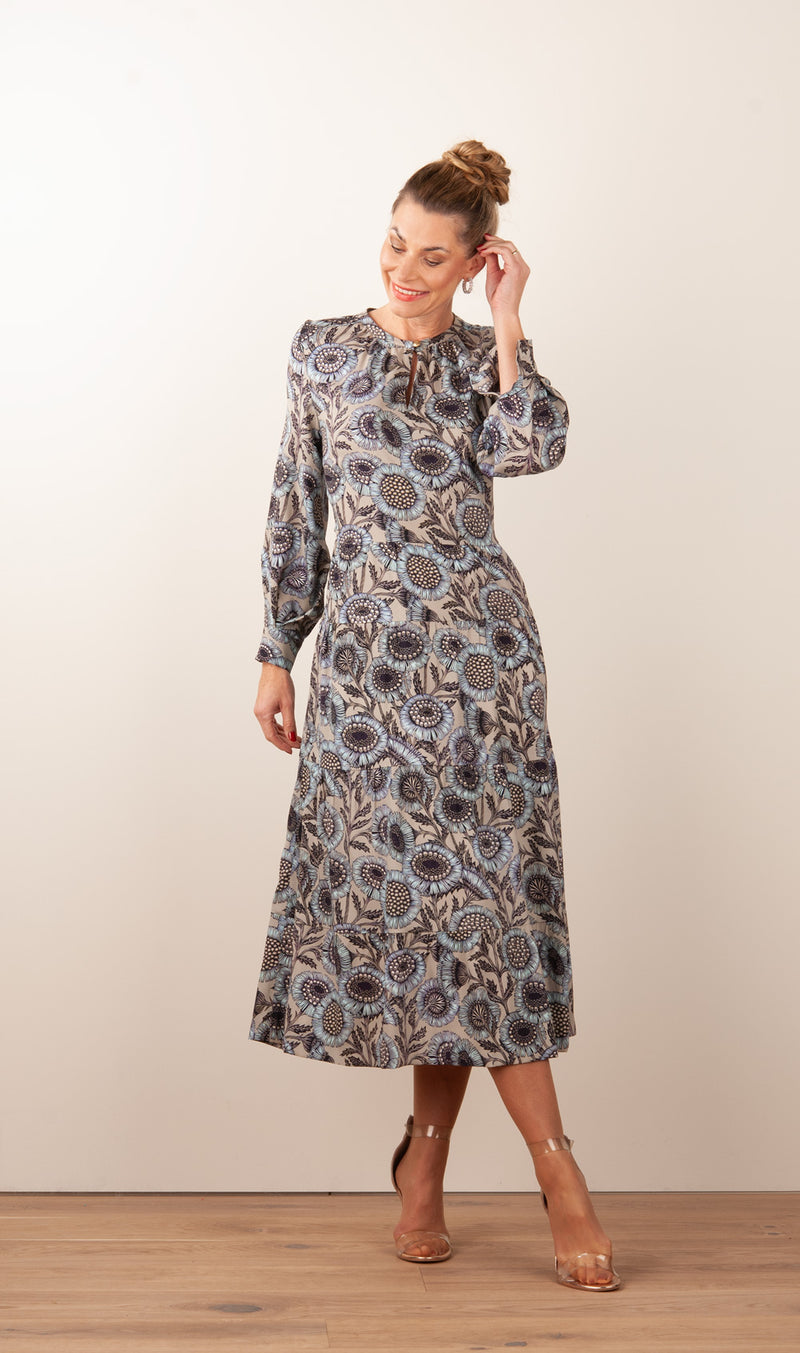 Kleid „Blumen“ Taupe | Multicolor