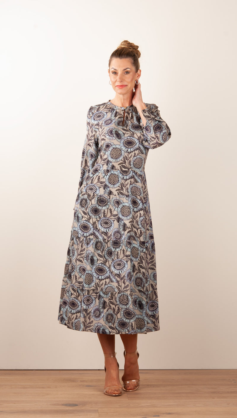 Kleid „Blumen“ Taupe | Multicolor
