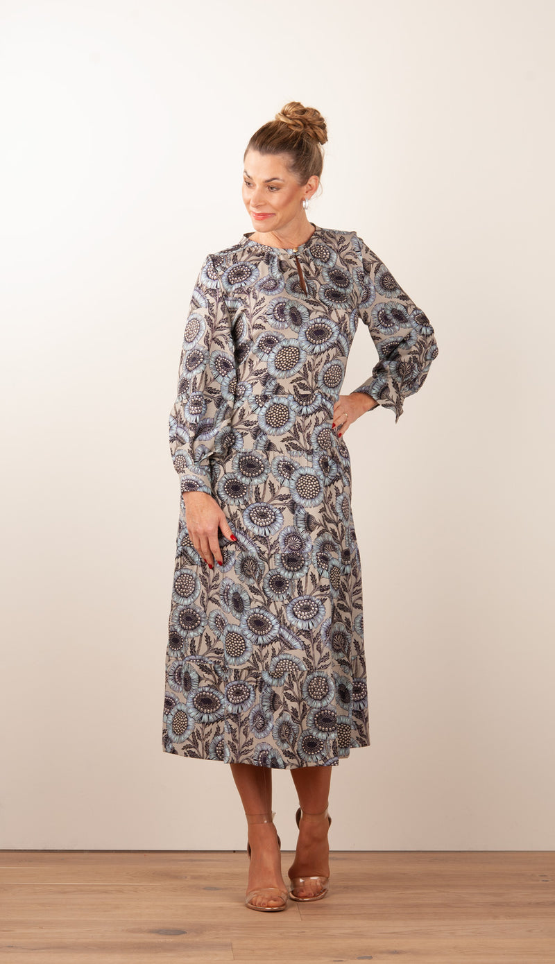 Kleid „Blumen“ Taupe | Multicolor