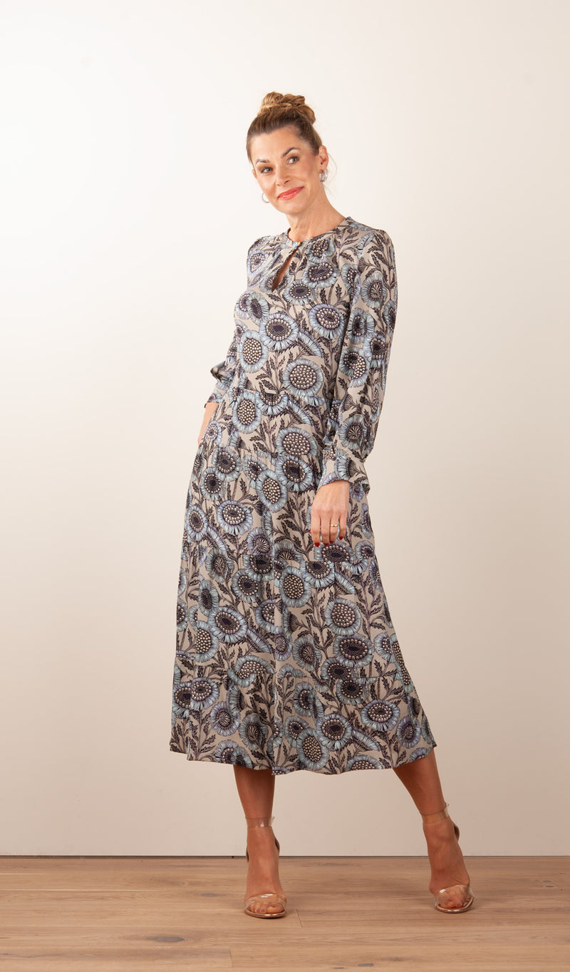 fleur Kleid „Blumen“ Taupe | Multicolor