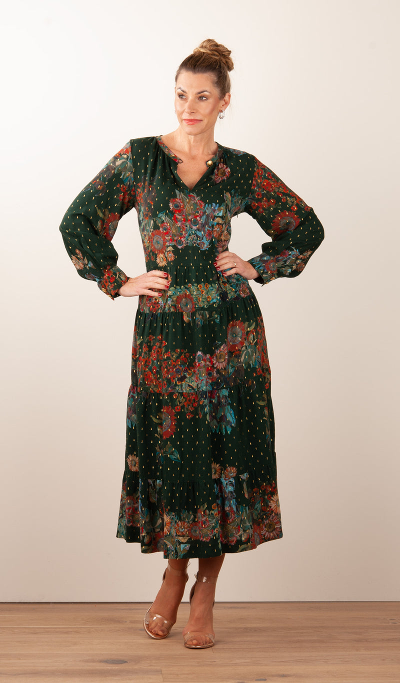 Kleid „Blumen“ Grün | Multicolor