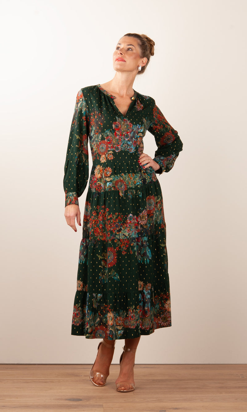 Kleid „Blumen“ Grün | Multicolor