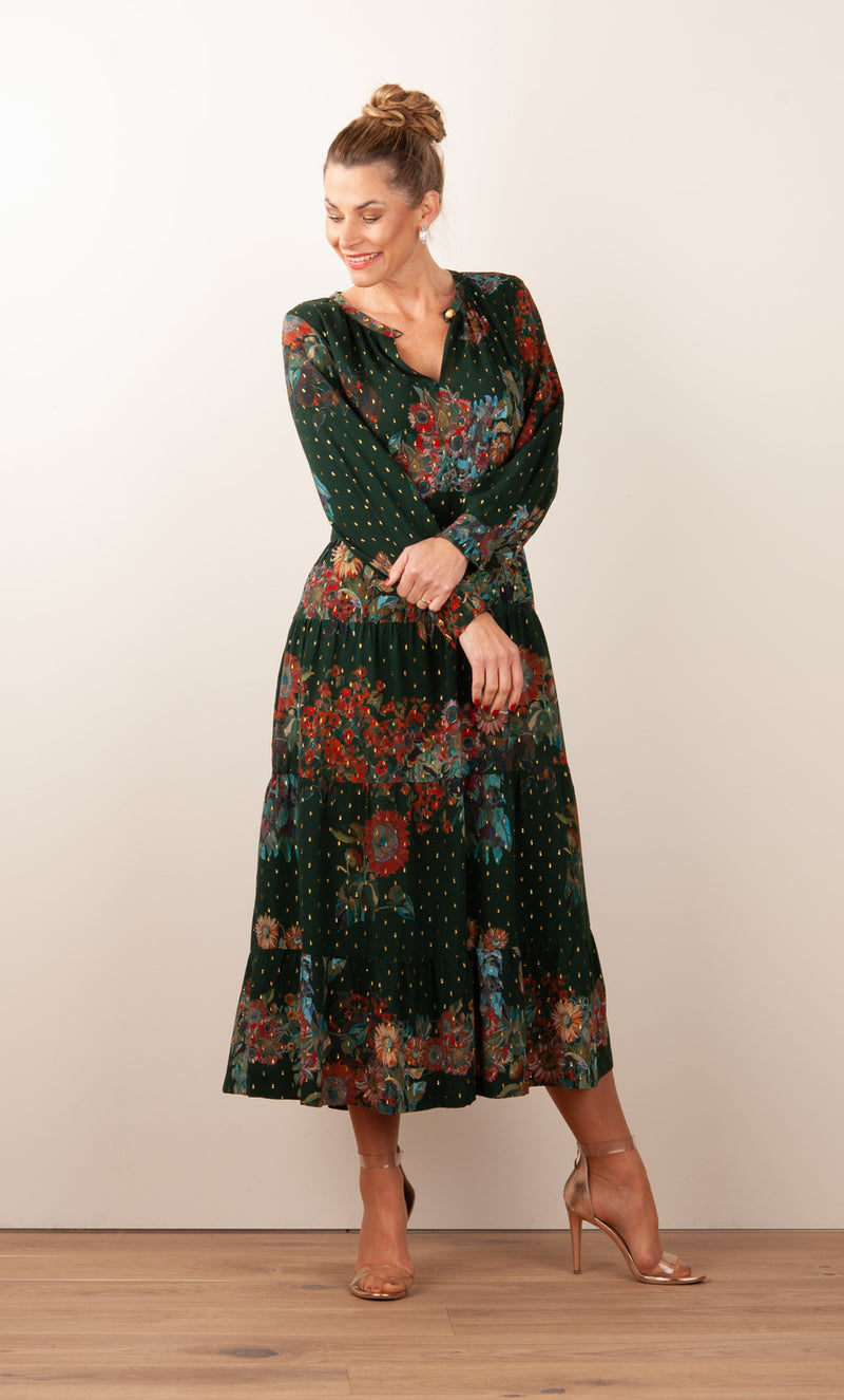 fleur Kleid „Blumen“ Grün | Multicolor