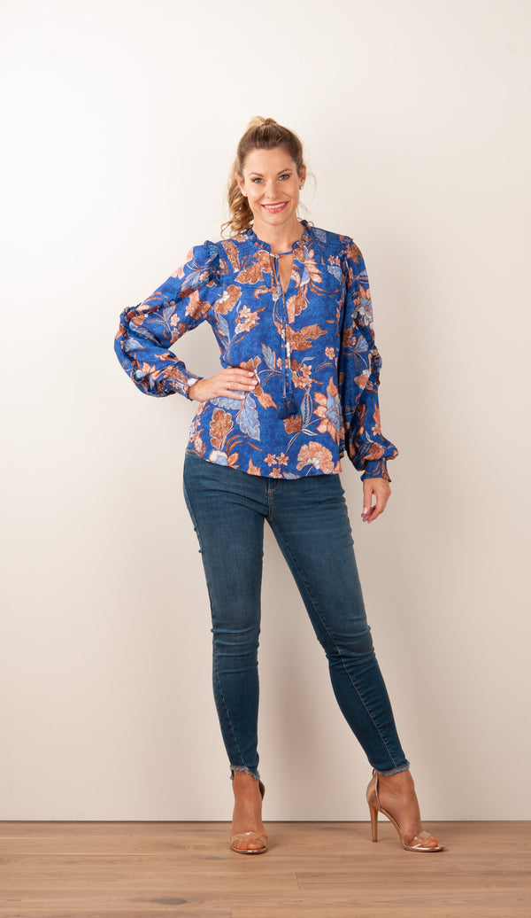 Blusenshirt „Blumen“ Blau | Multicolor