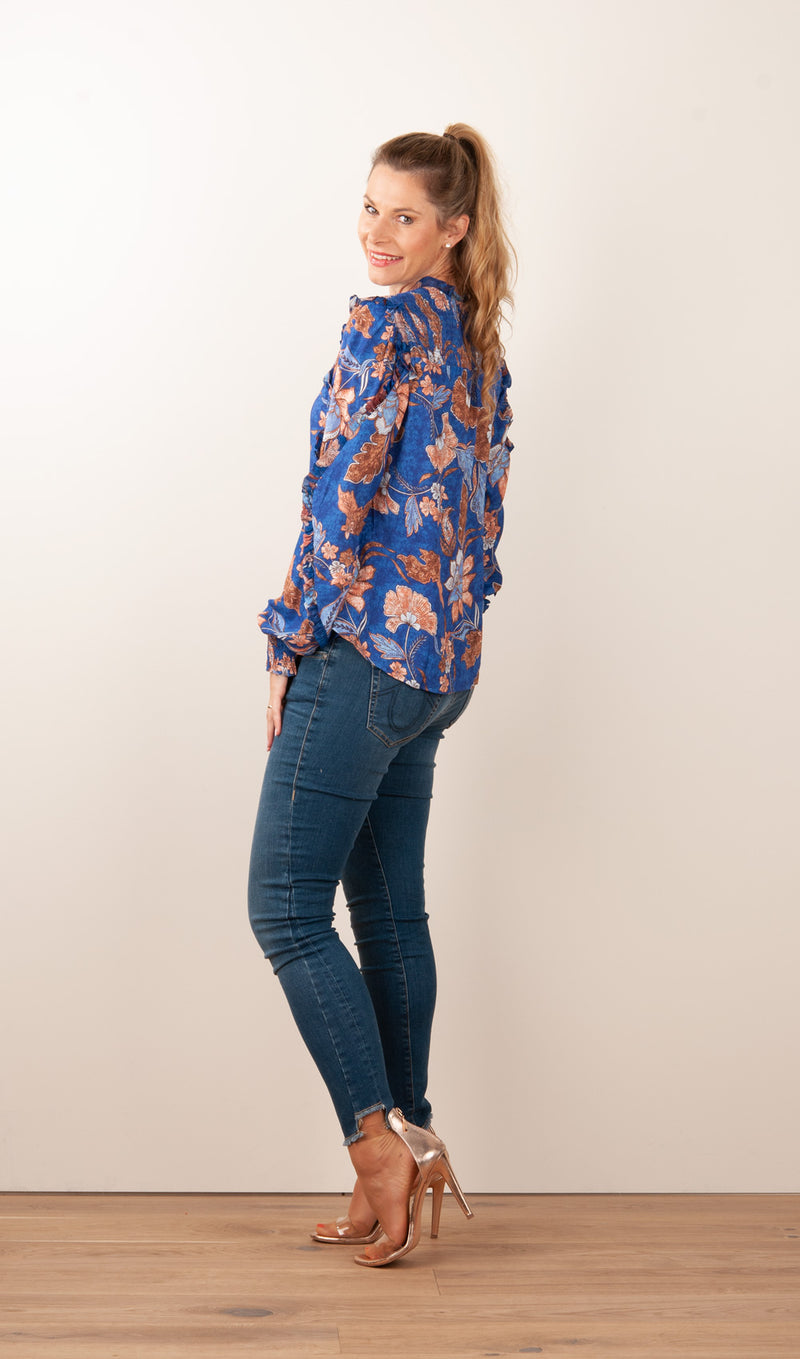 Blusenshirt „Blumen“ Blau | Multicolor