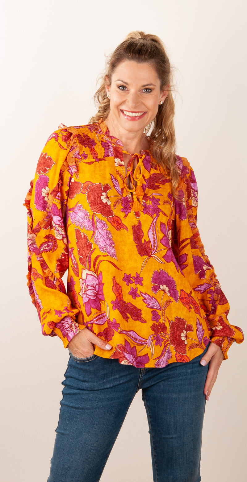 Blusenshirt „Blumen“ Gelb | Multicolor