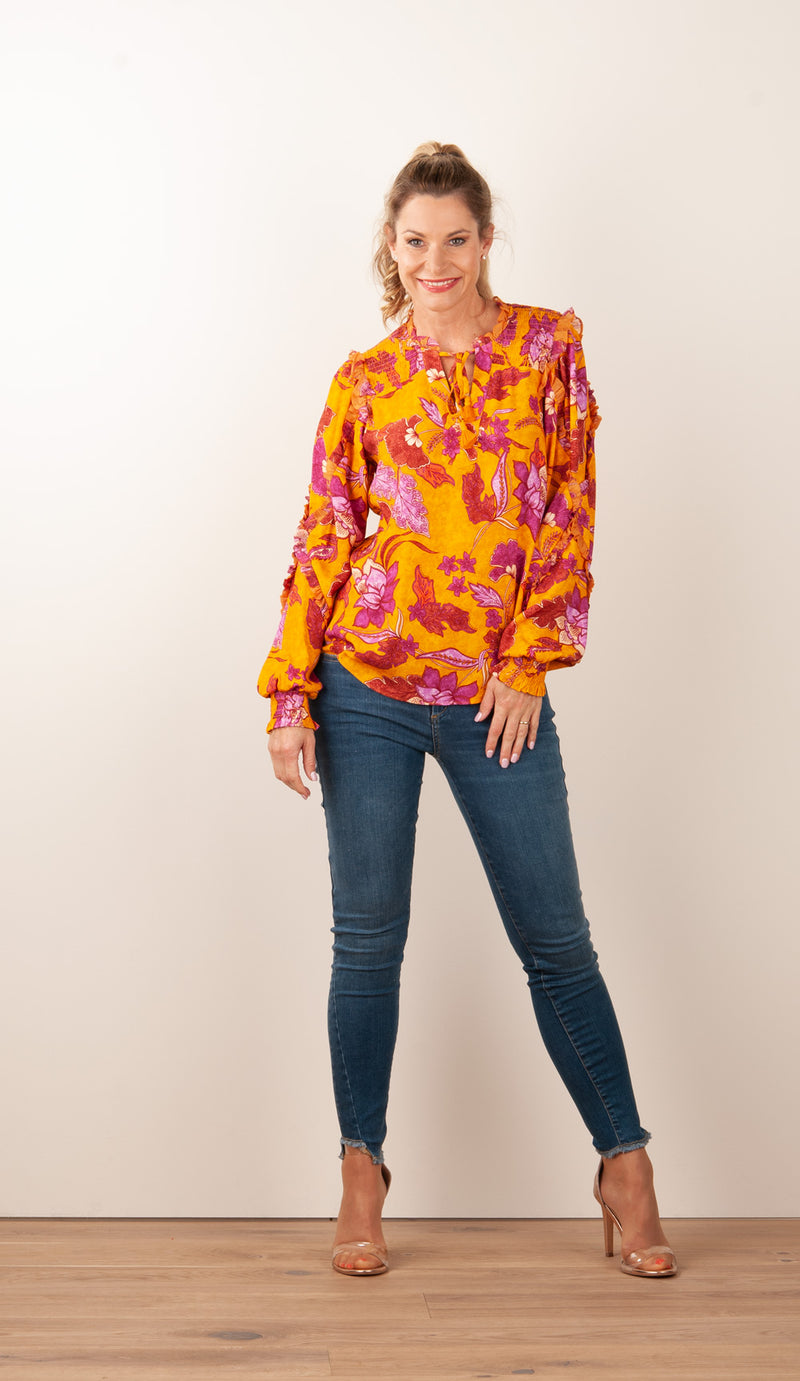 Blusenshirt „Blumen“ Gelb | Multicolor