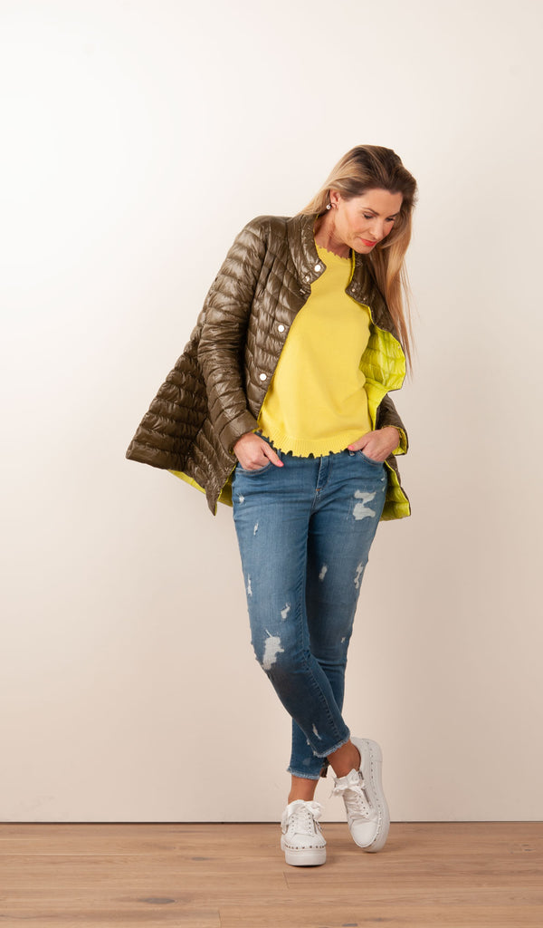 Leichte Wende-Daunenjacke Oliv | Gelb
