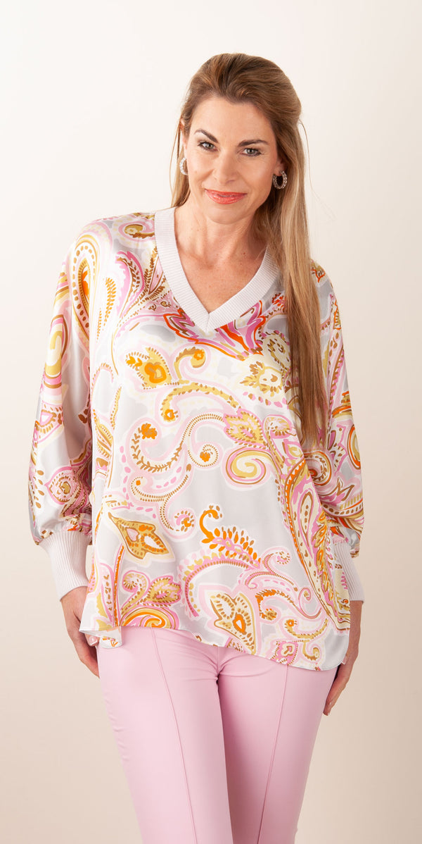 Seidenbluse Silber | Multicolor