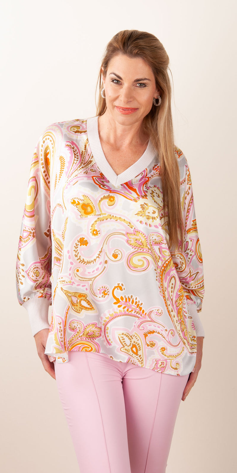Seidenbluse Silber | Multicolor