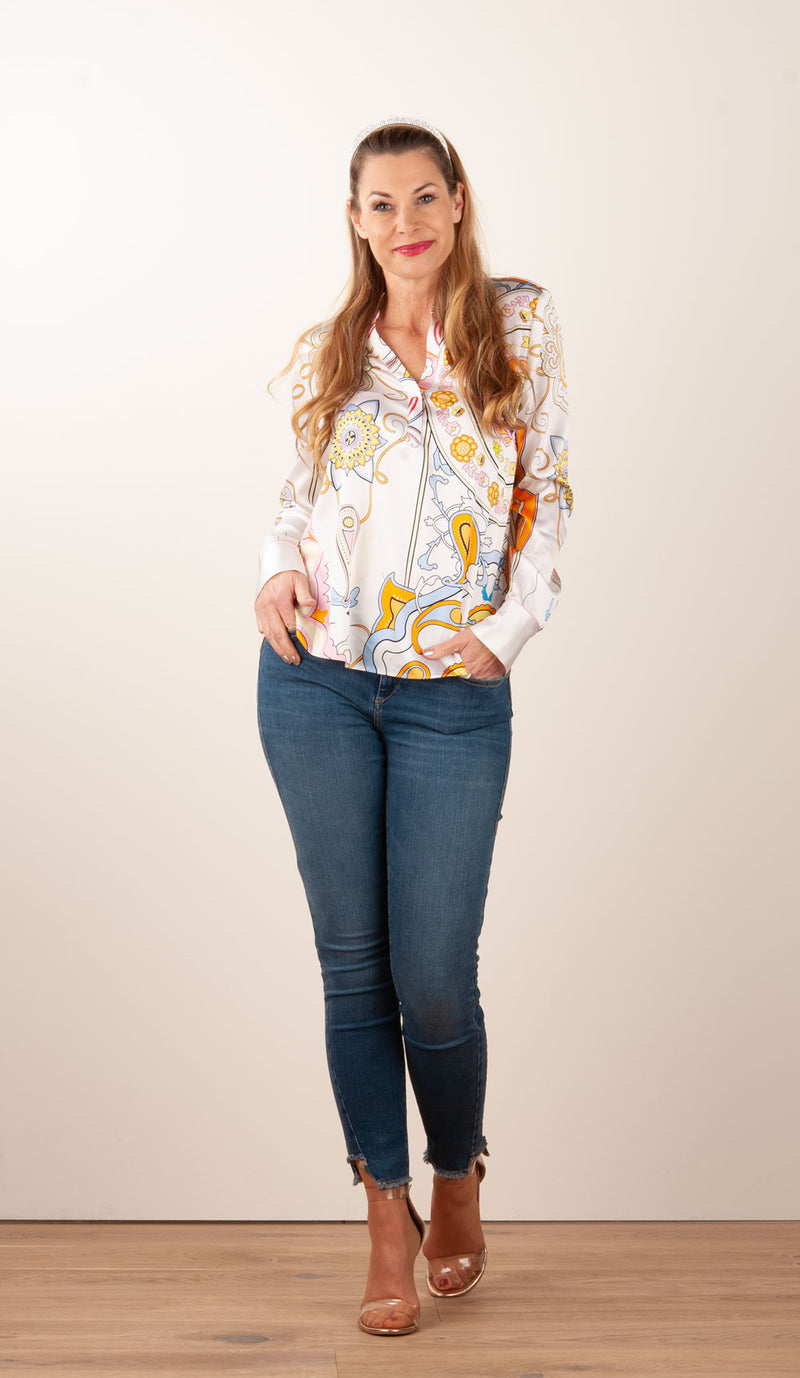 Seidenbluse Weiß | Multicolor