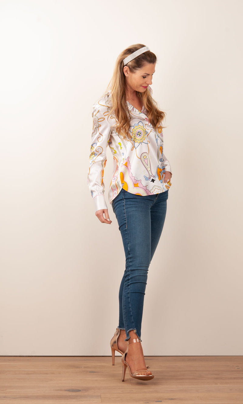 Seidenbluse Weiß | Multicolor