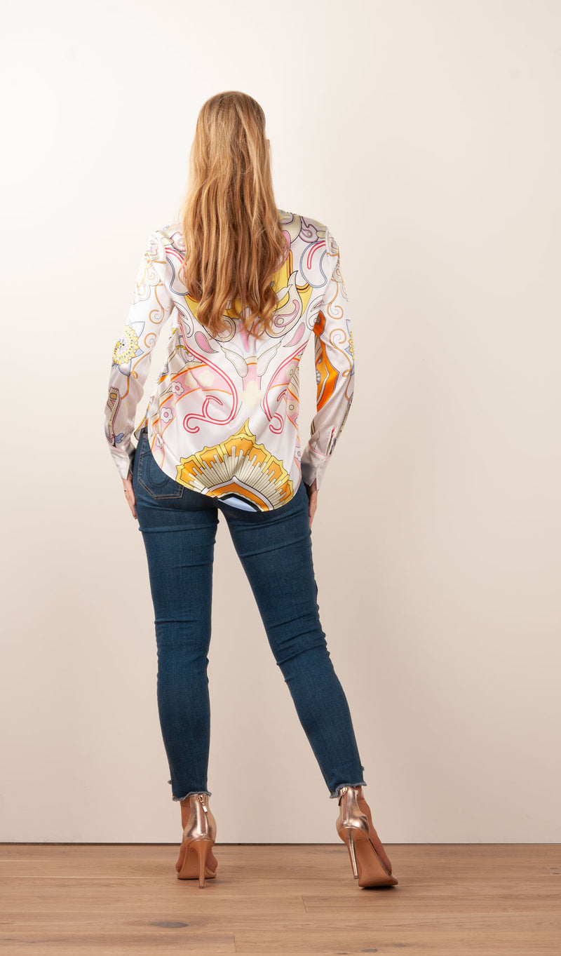 Seidenbluse Weiß | Multicolor