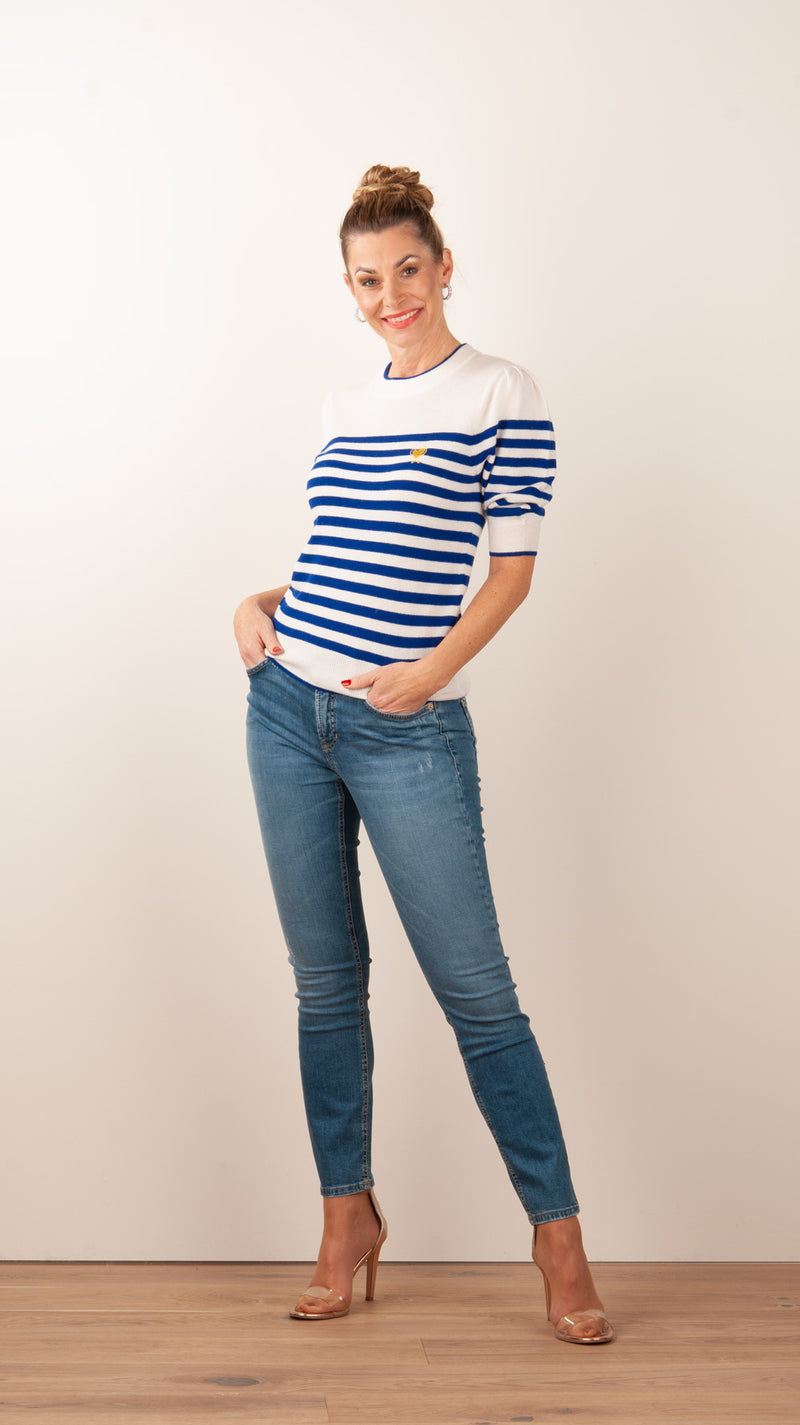 Pullover „Streifen“ Weiß | Blau