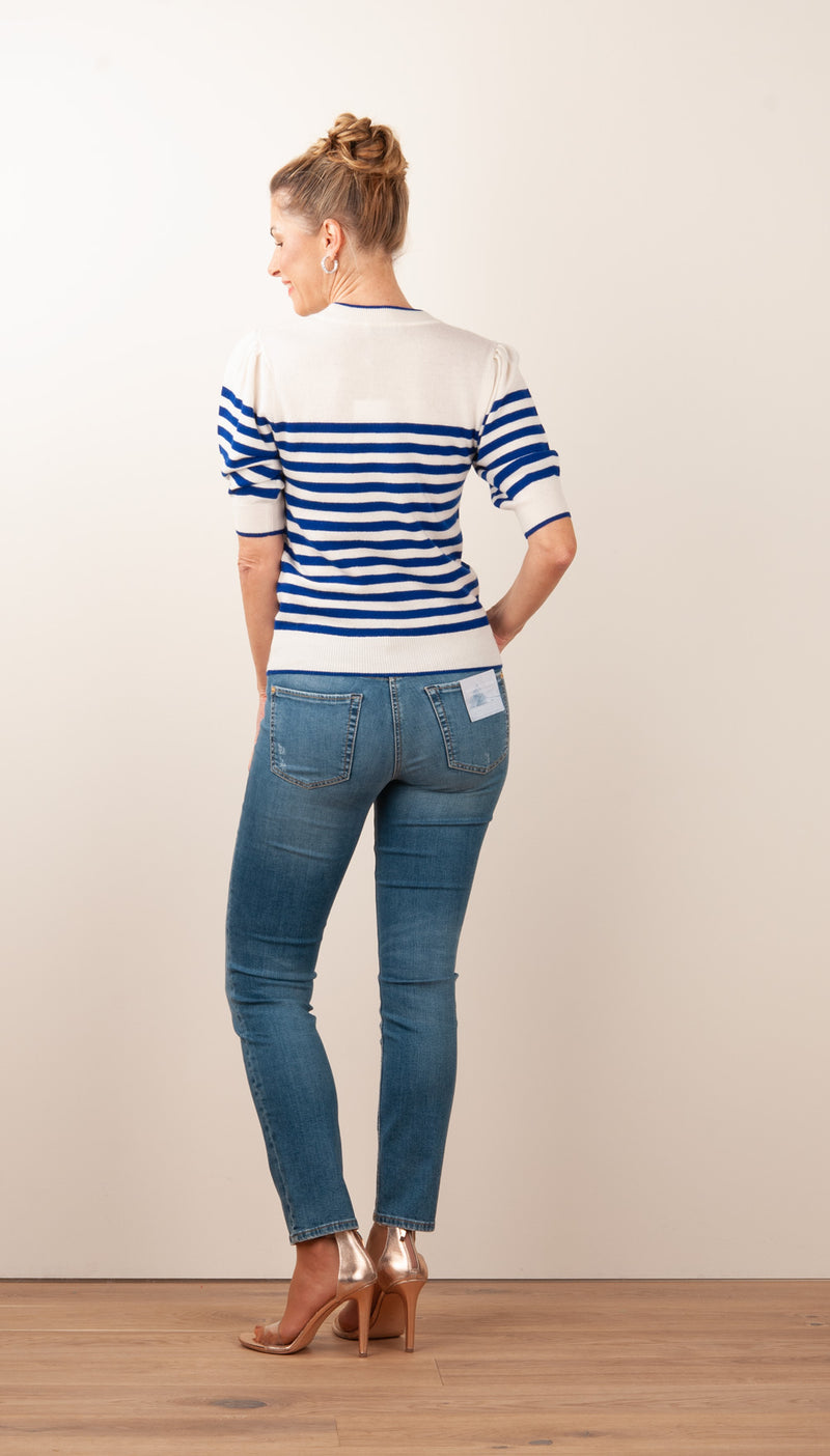 Pullover „Streifen“ Weiß | Blau