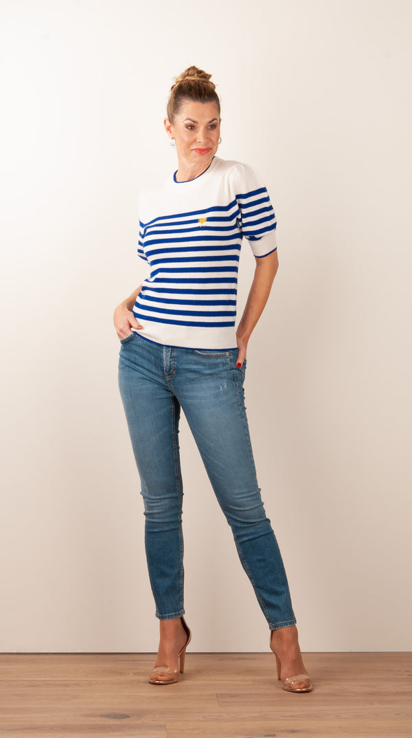 Pullover „Streifen“ Weiß | Blau