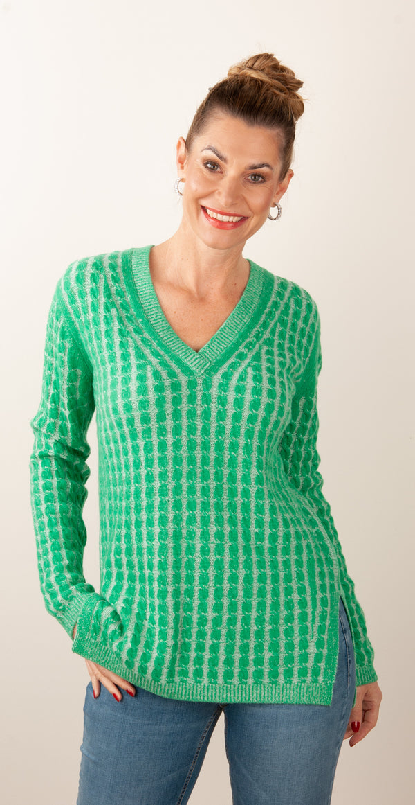 Pullover Grün | Weiß