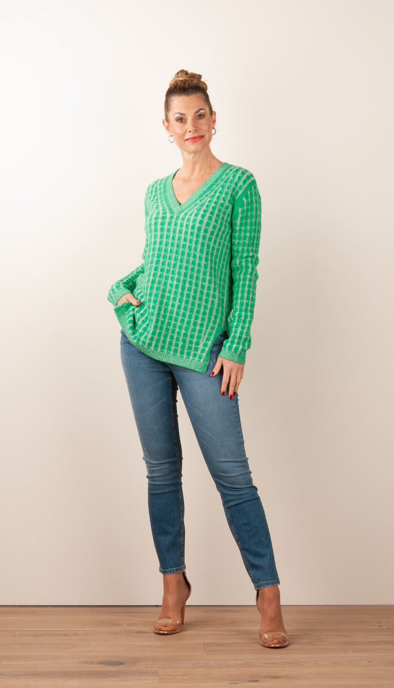 Pullover Grün | Weiß