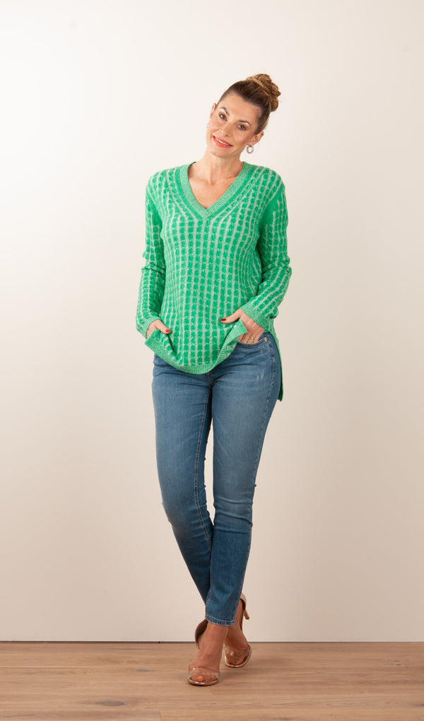 Pullover Grün | Weiß