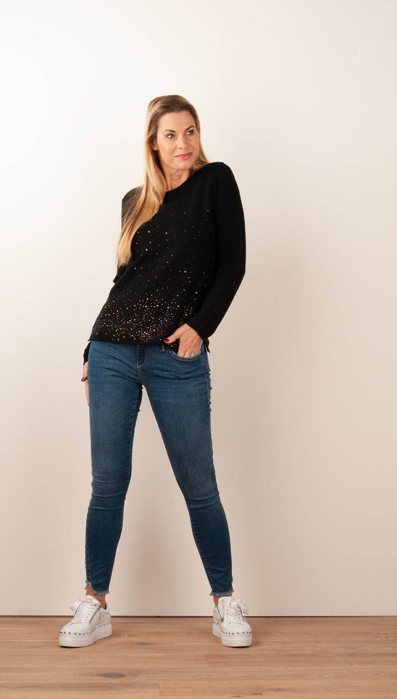 Pullover „Strass“ Schwarz | Multicolor