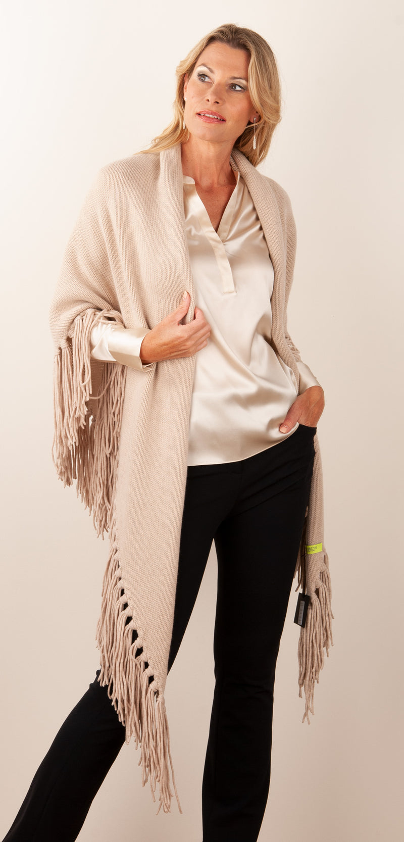 Poncho „Fransen“ Beige
