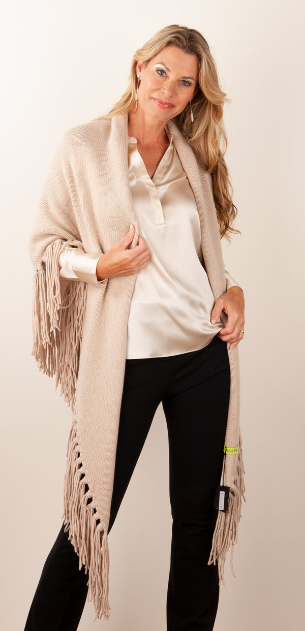 Poncho „Fransen“ Beige