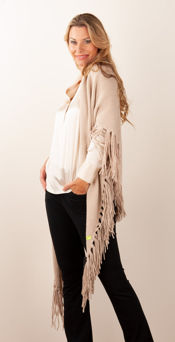 Poncho „Fransen“ Beige
