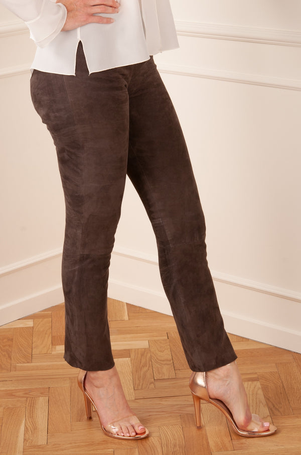 STEVEN K - Velours-Lederhose Taupe
