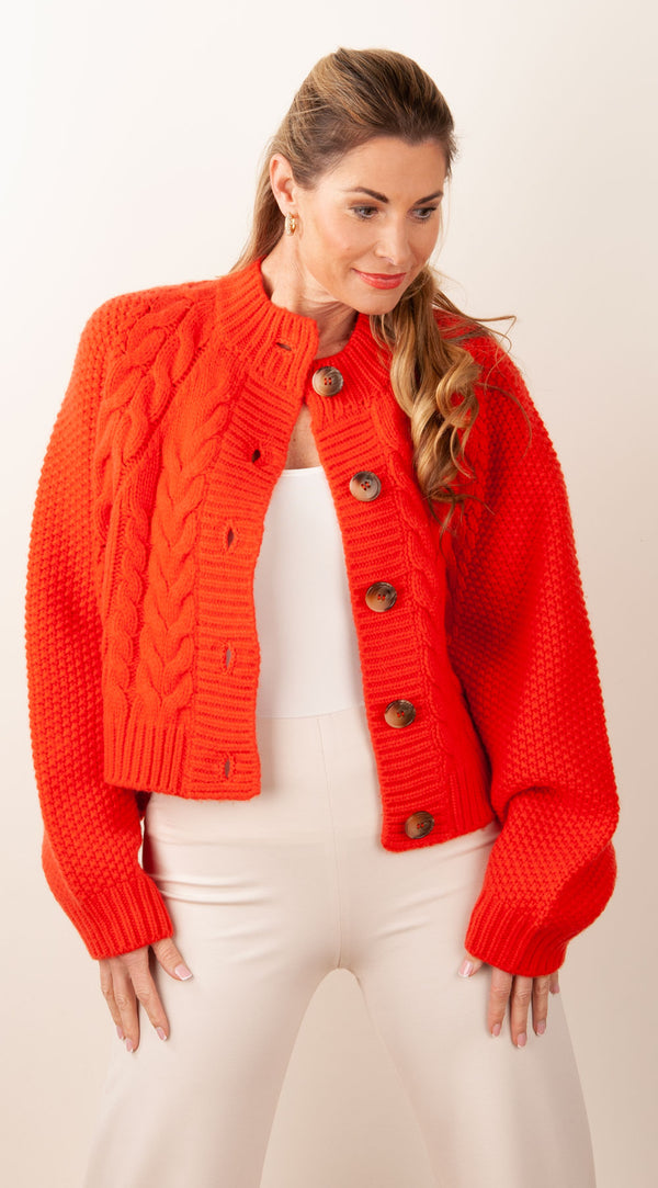 Zopf-Strickjacke Orange/Rot