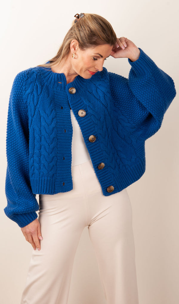 Zopf-Strickjacke Blau
