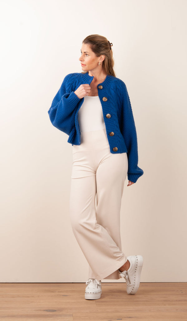 Zopf-Strickjacke Blau